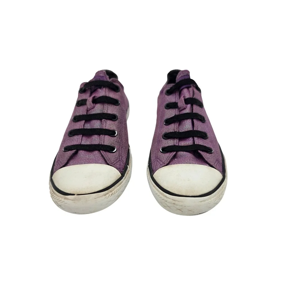 Converse All Star Girls Junior Size 2 Purple Glitter Low Top Sneakers 635478F